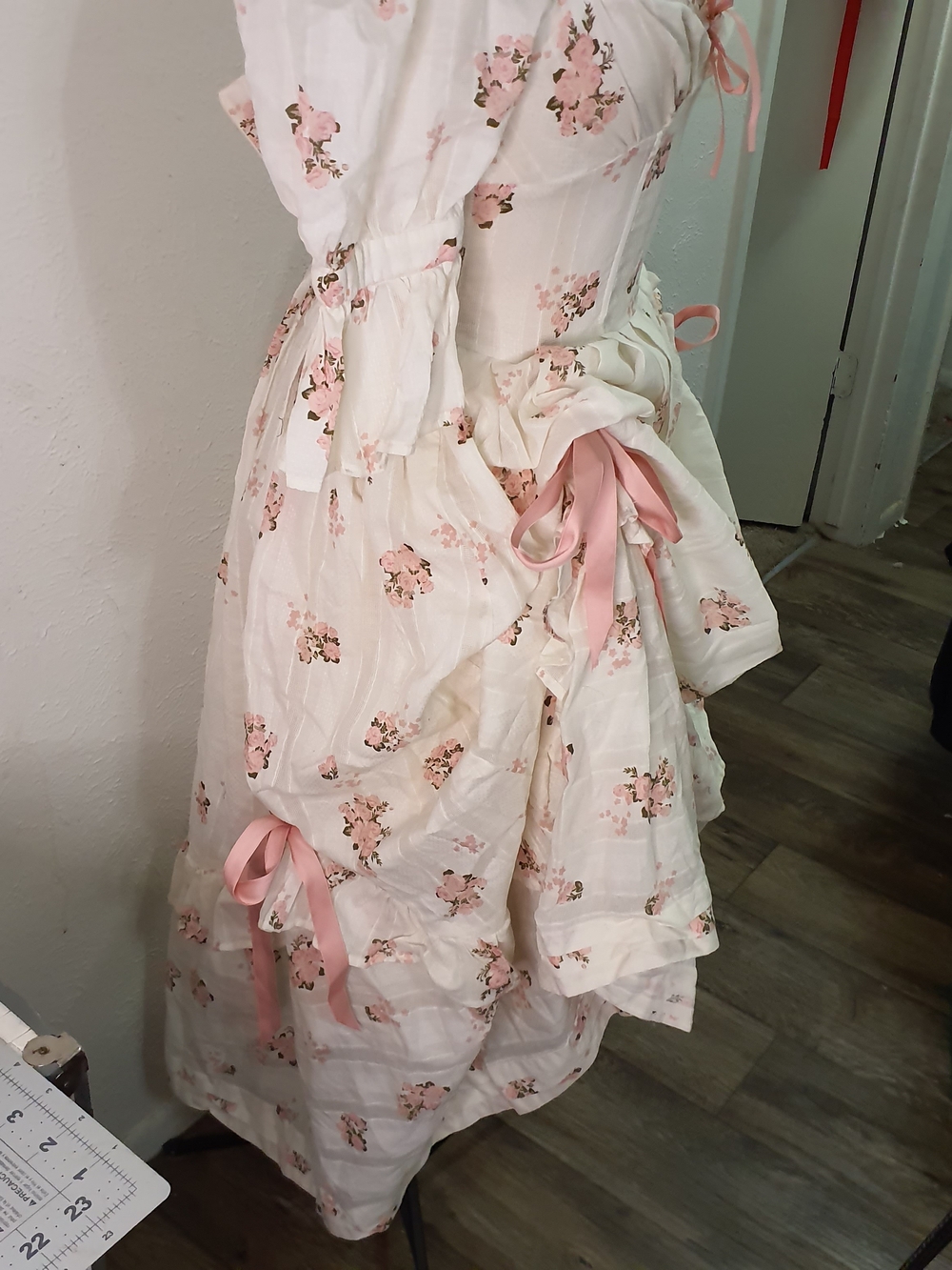 Romantic Pink Floral Maxi Dress with Ribbon Detail - Picture 3 of 9